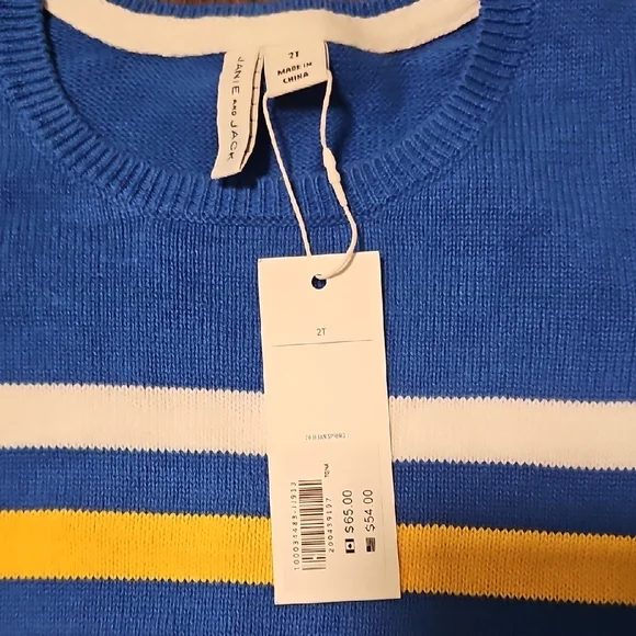 Janie and Jack Blue Sweater with Yellow and White Stripes - Picture 3 of 6